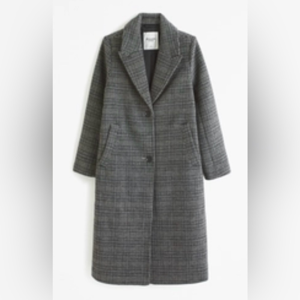 Abercrombie & Fitch Charcoal Checkered Trench Coat